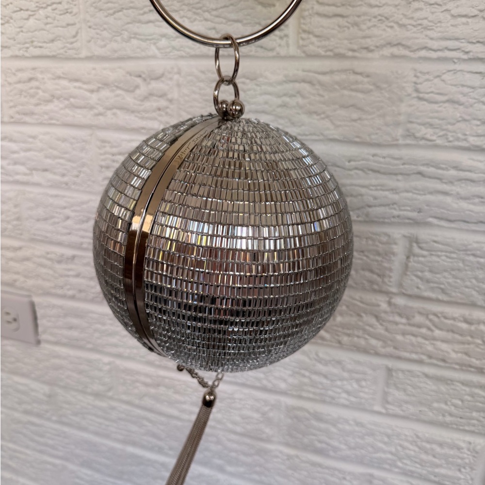 Betsey Johnson Silver Mirror Ball Evening Clutch